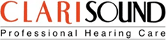 Logo for CLARISOUND, with "CLARI" in red and "SOUND" in black, above the tagline "Professional Hearing Care" in black text.