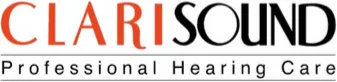 Logo for Clarisound Hearing Care. The text reads "CLARI" in red and "SOUND" in black, with "Professional Hearing Care" written below in smaller black font.