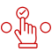 A red line drawing of a hand with an extended index finger pointing to a checkmark inside a circle. There are two additional empty circles on each side of the checkmark circle.