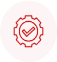 Red circle with a gear icon and a check mark inside.